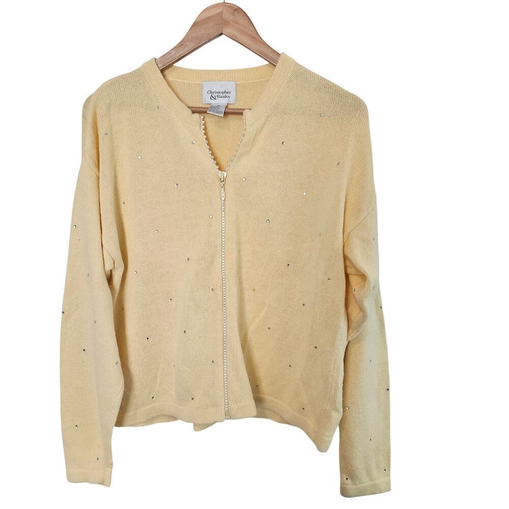 Vintage Christopher & Banks Cardigan Women Med Yellow Granny Spring Neutral